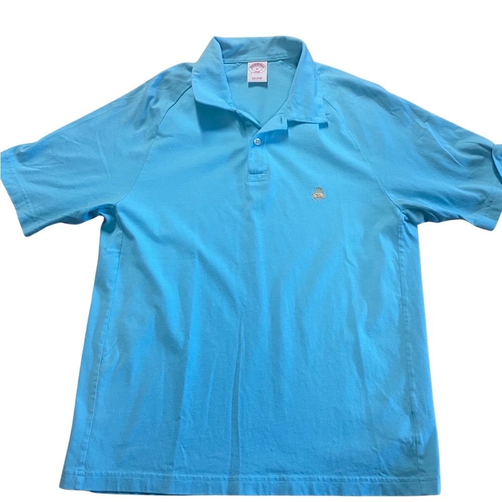 Brooks Brothers Polo Shirt Men's Medium 346 Golf Cotton Pastel Blue Short Sleeve